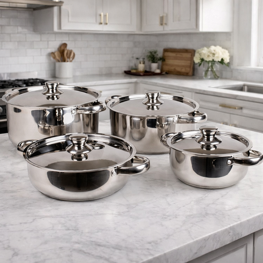 Batería Acero Inoxidable 8 Piezas c/Tapa Acero – Línea Málaga