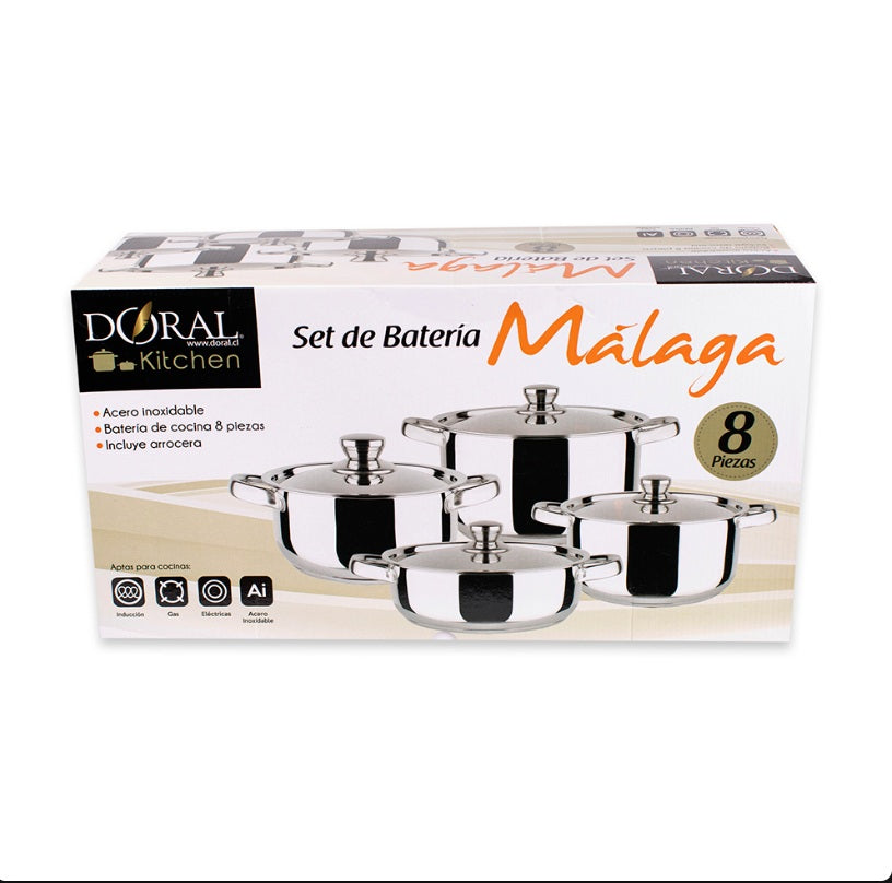 Batería Acero Inoxidable 8 Piezas c/Tapa Acero – Línea Málaga